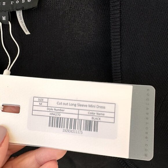 Endless Rose Jeanne Knit Asymmetrical Neck Long Sleeve Black Mini Dress Sz M - Picture 10 of 12